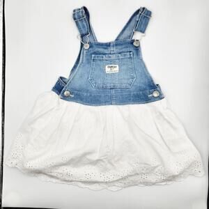 Classic OshKosh B'gosh Vestback Blue Denim White Eyelet Skirtall Dress Size 3T